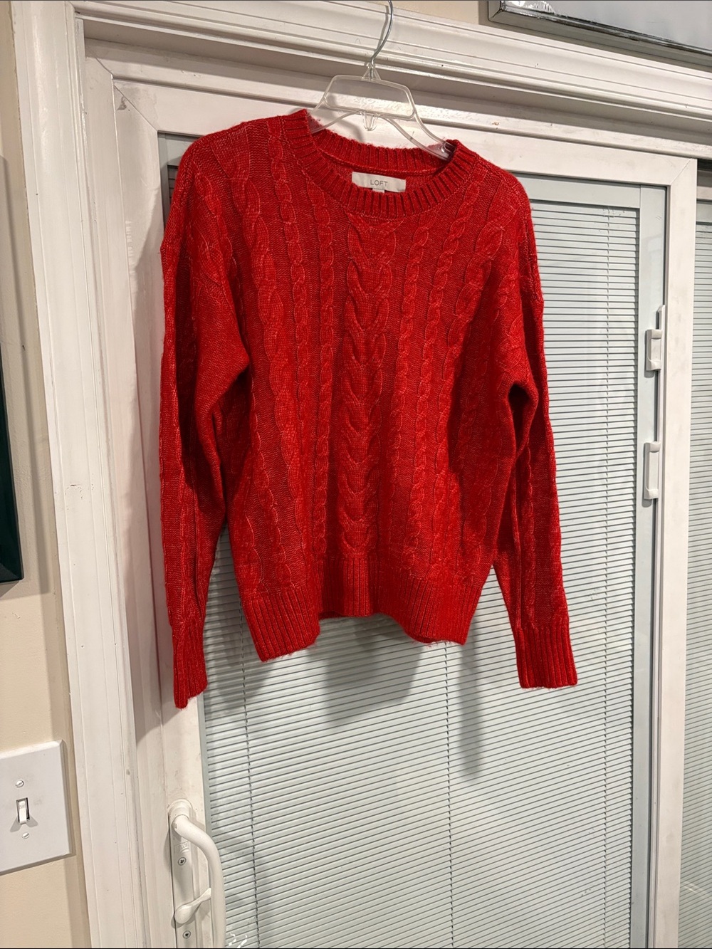 LOFT Red Cable-Knit Crewneck Sweater